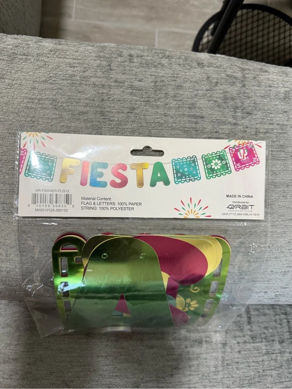 Fiesta Metallic Green and Pink Letter and flag Banner